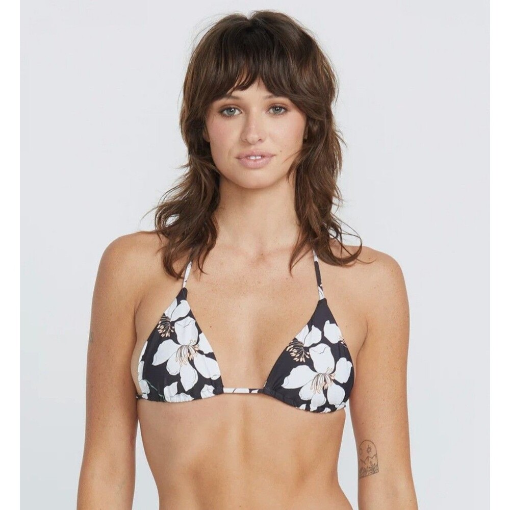 NWT Volcom Womens Midnight Black Lily Triangle Bikini Top - Size XL